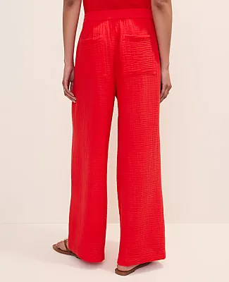 Ann Taylor The Easy Fit Wide-Leg Pant in Cotton Gauze sold by Ann Taylor product image thumbnail 3