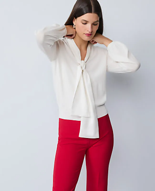 Ann Taylor Petite Mixed Media Tie Neck Top made by Ann Taylor