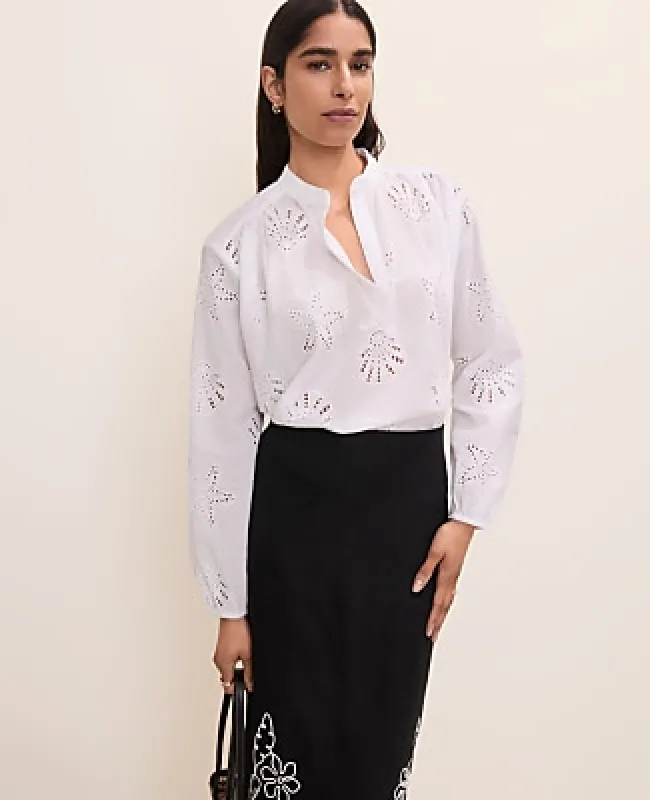 Ann Taylor Petite Seashell Eyelet V-Neck Popover Top made by Ann Taylor