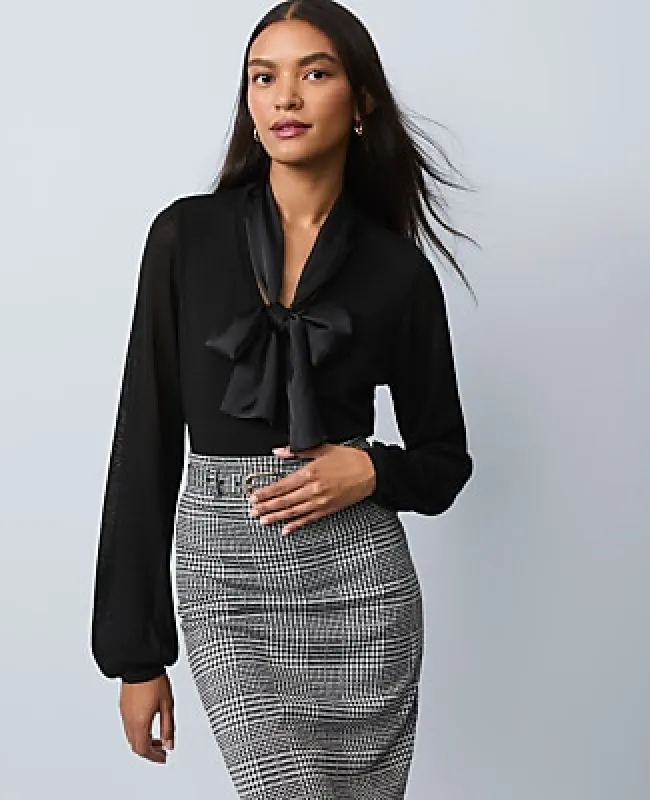 Ann Taylor Petite Mixed Media Tie Neck Top made by Ann Taylor