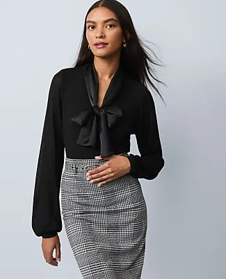 Ann Taylor Petite Mixed Media Tie Neck Top sold by Ann Taylor