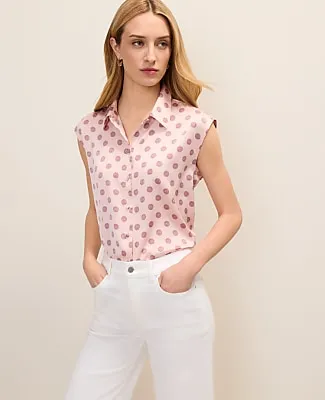 Ann Taylor Geo Collared Satin Blouse sold by Ann Taylor