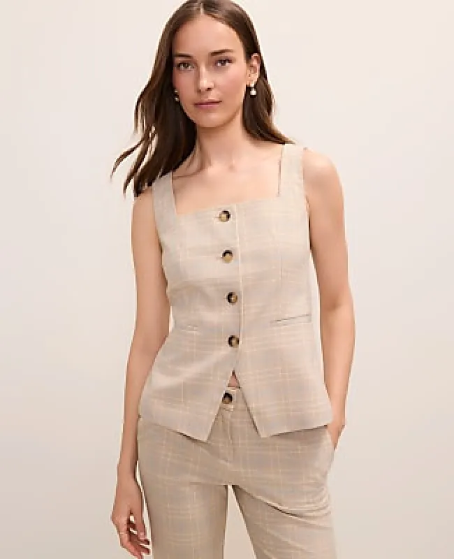 Ann Taylor The Petite Square Neck Tailored Vest in Plaid made by Ann Taylor