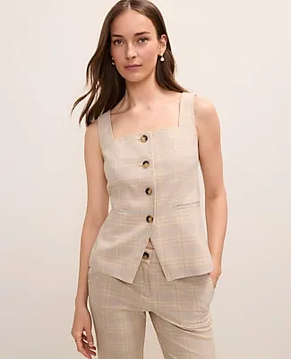 Ann Taylor The Petite Square Neck Tailored Vest in Plaid sold by Ann Taylor