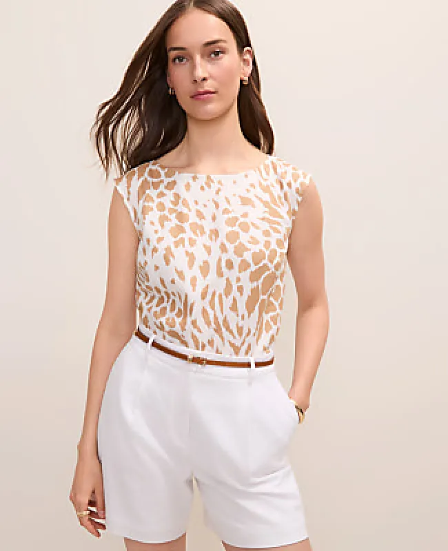 Ann Taylor Animal Print Boatneck Top in Linen Blend made by Ann Taylor
