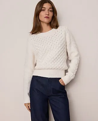 Ann Taylor Weekend Popcorn-Stitch Cable Sweater sold by Ann Taylor product image thumbnail 3