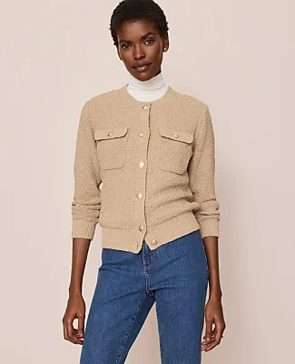 Ann Taylor Petite Bouclé Crew Neck Cardigan sold by Ann Taylor