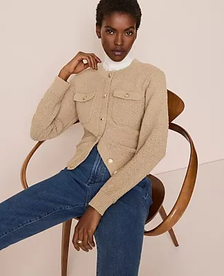 Ann Taylor Petite Bouclé Crew Neck Cardigan sold by Ann Taylor product image thumbnail 3