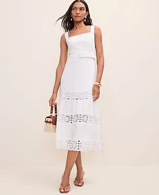 Ann Taylor Embroidered Midi Dress in Linen Blend sold by Ann Taylor