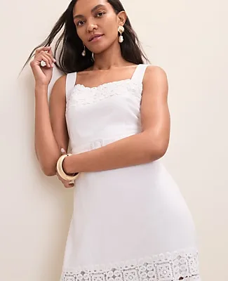 Ann Taylor Embroidered Midi Dress in Linen Blend sold by Ann Taylor product image thumbnail 3