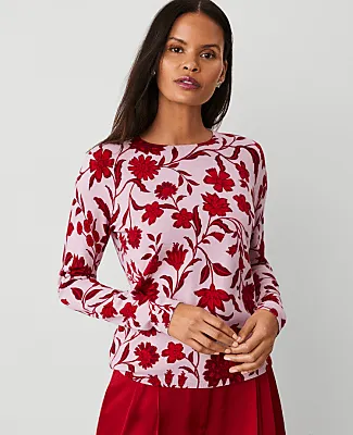 Ann Taylor Petite Floral Crew Neck Sweater sold by Ann Taylor