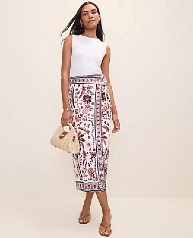 Ann Taylor Weekend Palm Print Wrap Skirt in Linen Blend made by Ann Taylor