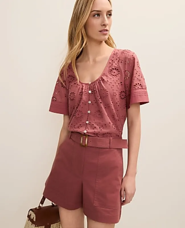 Ann Taylor Weekend Eyelet Scoop Neck Blouse made by Ann Taylor