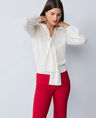 Ann Taylor Petite Mixed Media Tie Neck Top sold by Ann Taylor