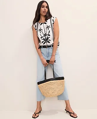 Ann Taylor Palm Tree Crew Neck Top in Linen sold by Ann Taylor product image thumbnail 3