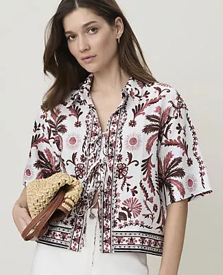Ann Taylor Weekend Triple Tie Top in Linen Blend sold by Ann Taylor