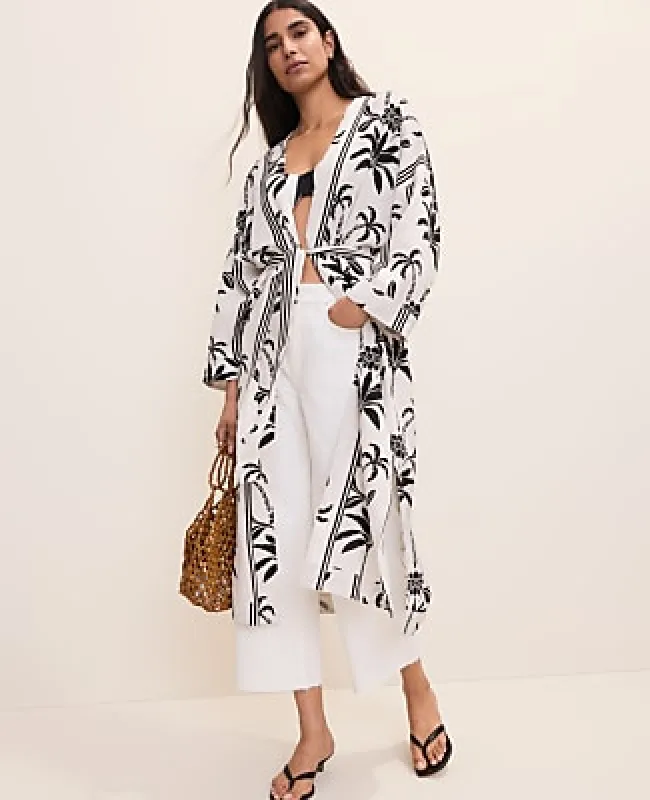 Ann Taylor Palm Tree Belted Kimono made by Ann Taylor