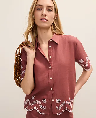 Ann Taylor Eyelet Collared Blouse in Linen Blend sold by Ann Taylor product image thumbnail 3