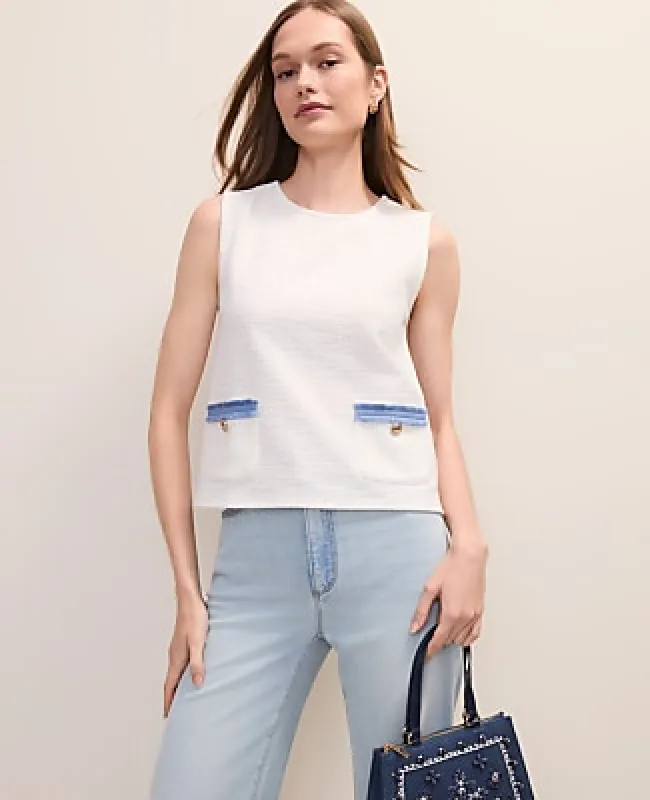 Ann Taylor Petite Tweed Fringed Pocket Top made by Ann Taylor