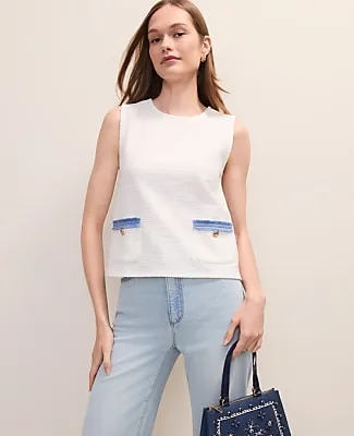 Ann Taylor Petite Tweed Fringed Pocket Top sold by Ann Taylor