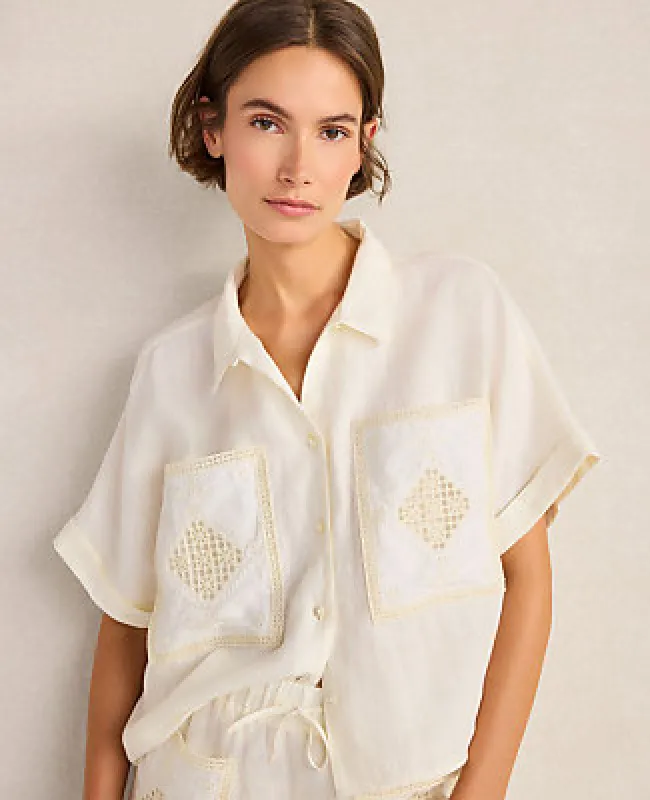 Ann Taylor Haven Well Within Organic Cotton Linen Embroidered Pocket Top made by Ann Taylor