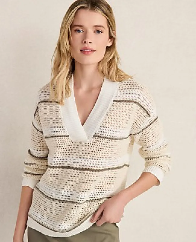 Ann Taylor Haven Well Within Cotton Linen Stripe Crossover Sweater made by Ann Taylor