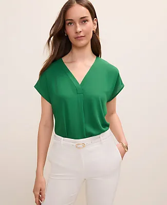 Ann Taylor Mixed Media Pleat Front Top sold by Ann Taylor