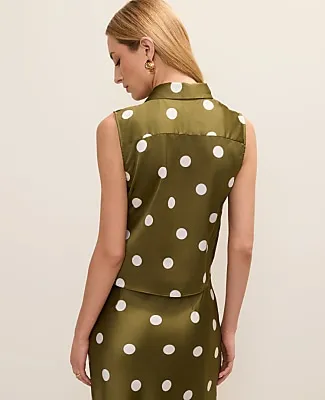 Ann Taylor Petite Dotted Tie Waist Blouse in Satin sold by Ann Taylor product image thumbnail 2