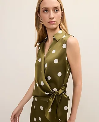 Ann Taylor Petite Dotted Tie Waist Blouse in Satin sold by Ann Taylor product image thumbnail 3