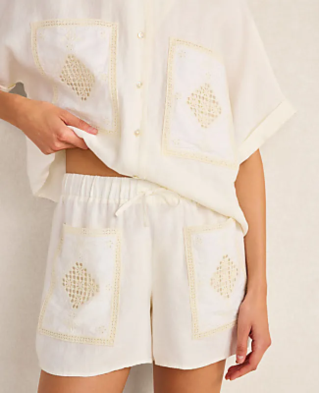 Ann Taylor Haven Well Within Organic Cotton Linen Embroidered Pocket Shorts made by Ann Taylor