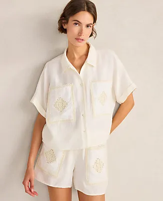 Ann Taylor Haven Well Within Organic Cotton Linen Embroidered Pocket Shorts sold by Ann Taylor product image thumbnail 2