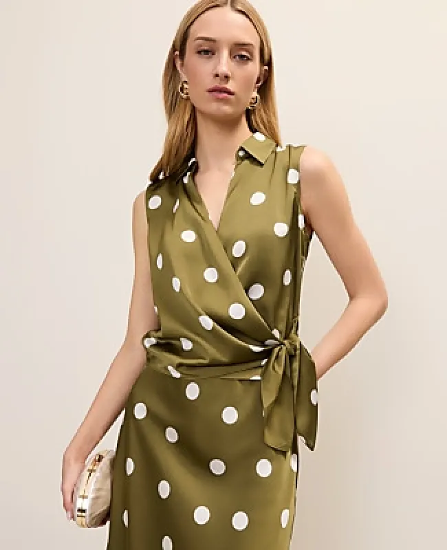 Ann Taylor Petite Dotted Tie Waist Blouse in Satin made by Ann Taylor