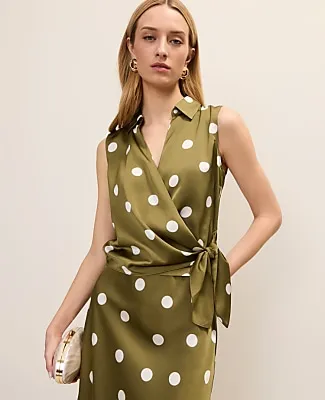 Ann Taylor Petite Dotted Tie Waist Blouse in Satin sold by Ann Taylor