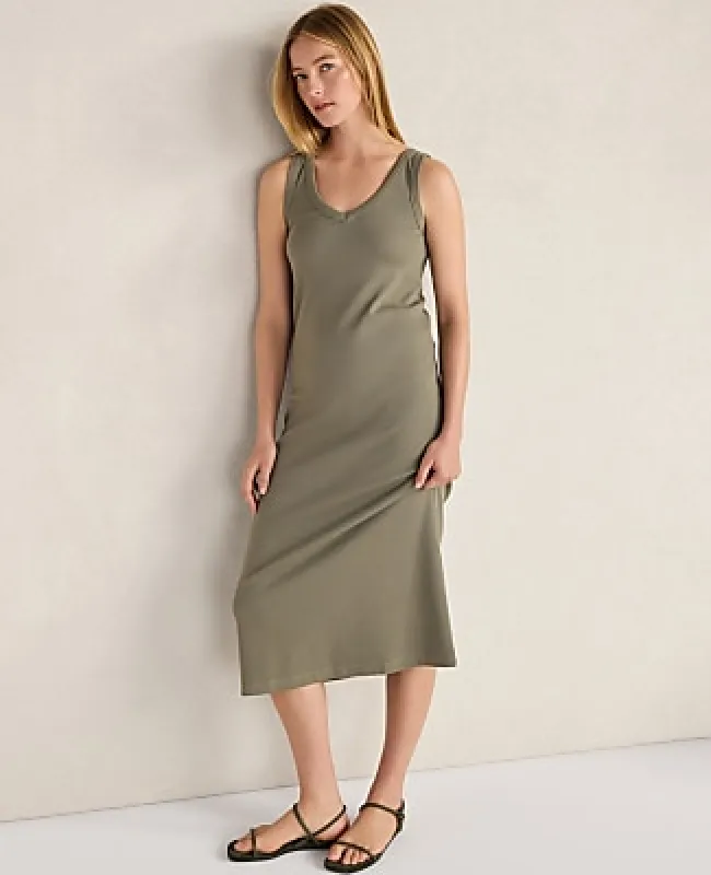 Ann Taylor Haven Well Within Organic Cotton Rib Knit V-Neck Midi Dress made by Ann Taylor
