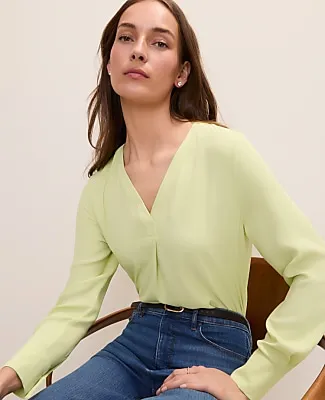 Ann Taylor Petite Mixed Media Pleat Front Top sold by Ann Taylor
