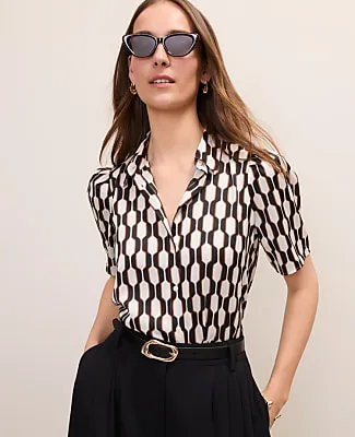 Ann Taylor Geo Print Button Down Shirt in Satin sold by Ann Taylor