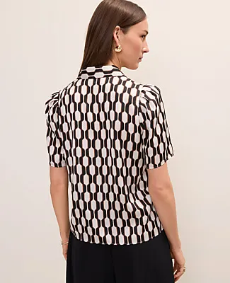 Ann Taylor Geo Print Button Down Shirt in Satin sold by Ann Taylor product image thumbnail 2