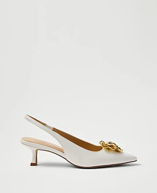 Ann Taylor Flower Leather Slingback Pump made by Ann Taylor