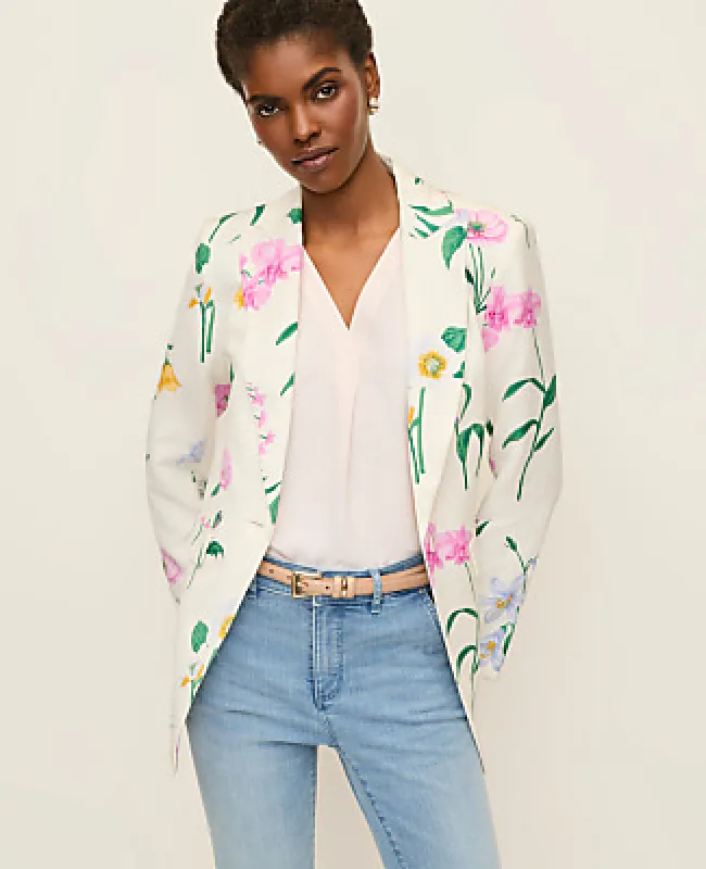 Ann Taylor The Petite Long Single Button Blazer in Floral Linen Blend made by Ann Taylor