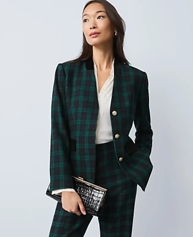 Ann Taylor The Petite Long Collarless Blazer in Plaid made by Ann Taylor