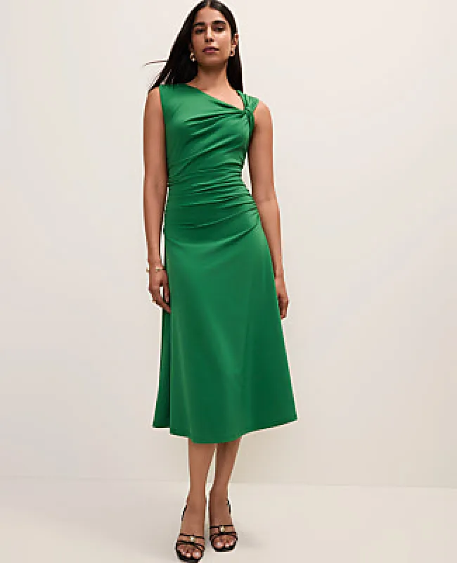 Ann Taylor Asymmetric Twist Shoulder Midi Dress made by Ann Taylor