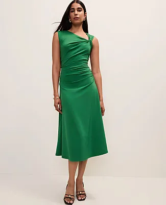 Ann Taylor Asymmetric Twist Shoulder Midi Dress sold by Ann Taylor