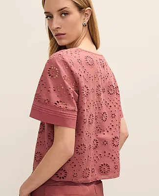 Ann Taylor Petite Weekend Eyelet Scoop Neck Blouse sold by Ann Taylor product image thumbnail 2