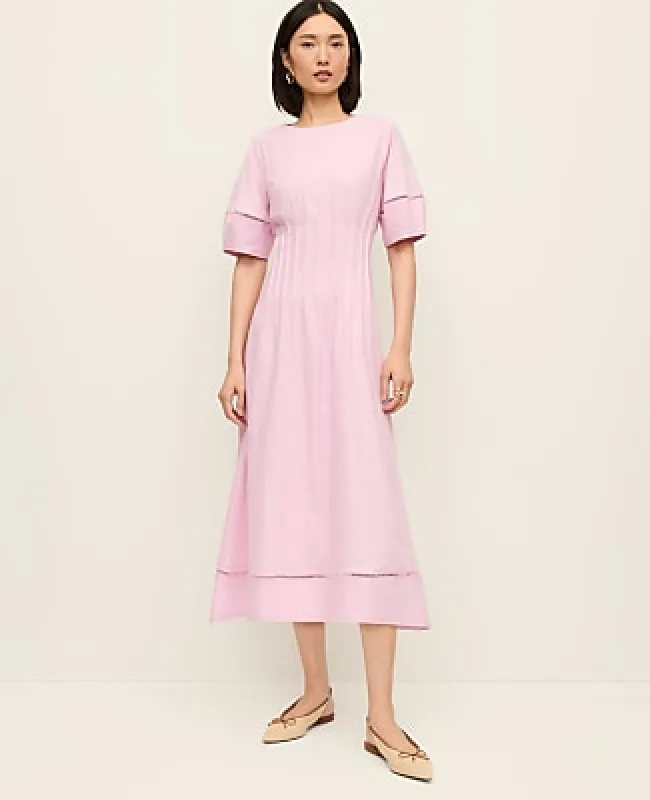 Ann Taylor Petite Pintuck Linen Blend Midi Dress made by Ann Taylor
