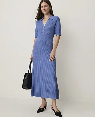 Ann Taylor Pointelle Polo Midi Sweater Dress sold by Ann Taylor