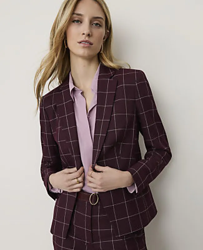 Ann Taylor The Petite Notched Single Button Blazer in Windowpane made by Ann Taylor