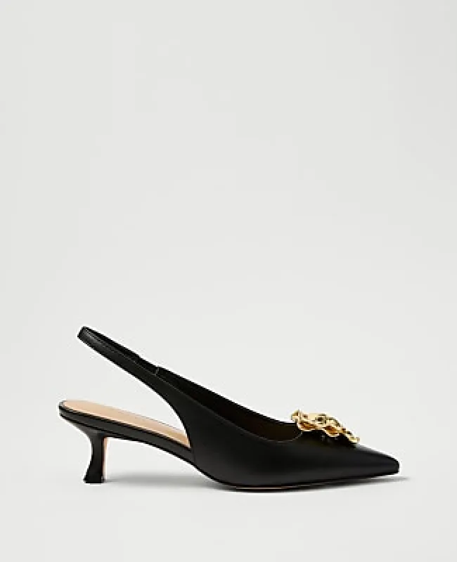 Ann Taylor Flower Leather Slingback Pump made by Ann Taylor