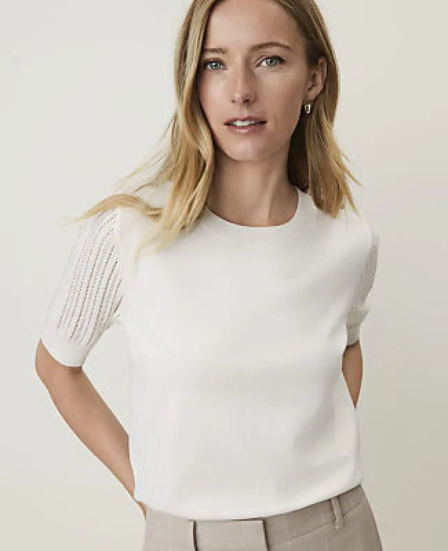 Ann Taylor Petite Pointelle Sleeve Sweater Tee made by Ann Taylor