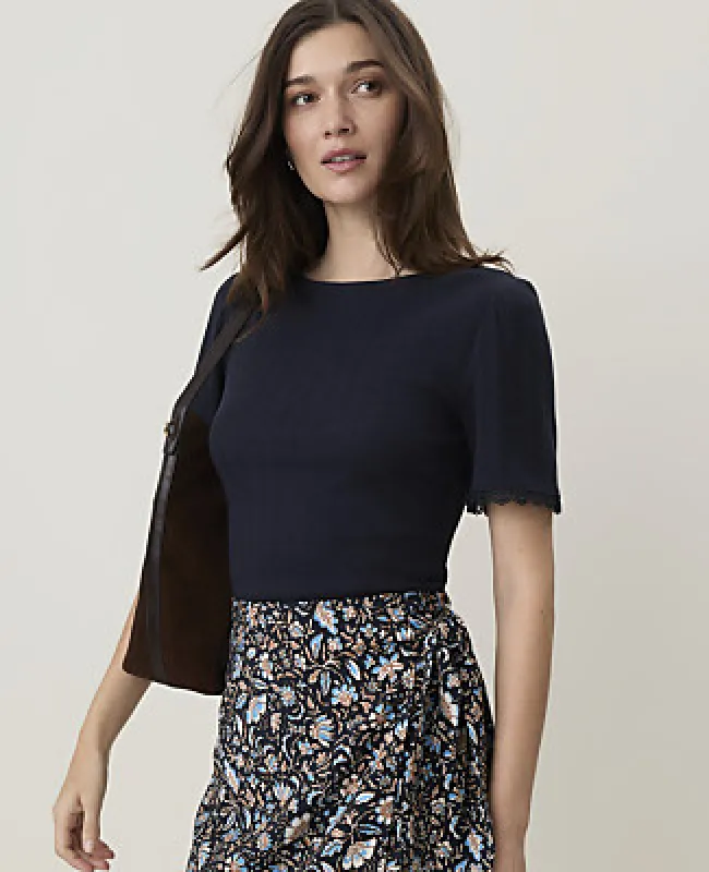 Ann Taylor Weekend Lace Trim Pointelle Tee made by Ann Taylor