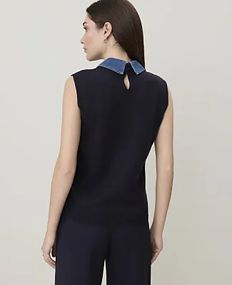 Ann Taylor Petite Weekend Denim Collar Sweater Vest sold by Ann Taylor product image thumbnail 2